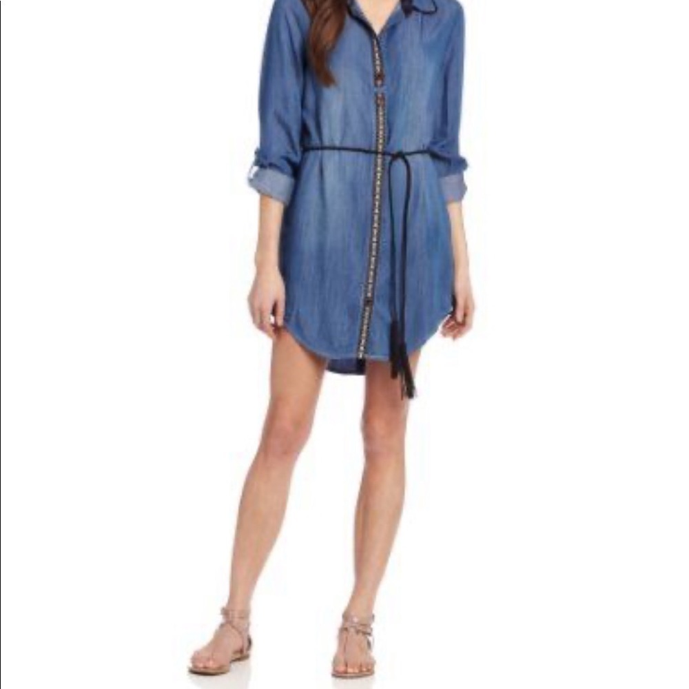 Miss Me Chambray Shirt Dress with Collar